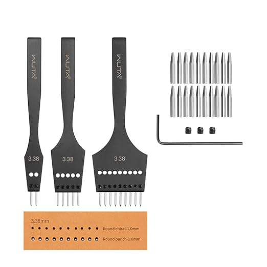WUTA Leather Stitching Punch, 3nd Removable Round Hole Pricking Irons, Professional Working Hole Punch Tool Set for DIY Leather Craft（3.38mm- 2+5+9 Hole）
