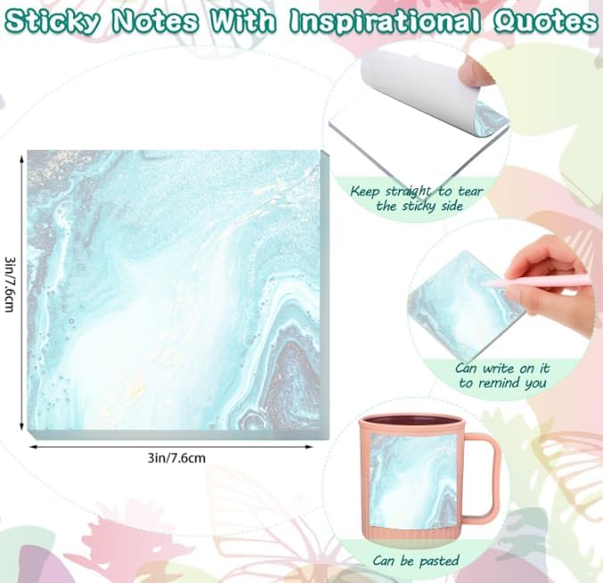 2 Pack Sticky Notes 3x3 Inches, Bright Cute Strong Sticking Power, Easy to Post for Home, Office, 80sheets/Pads, Blue Marble