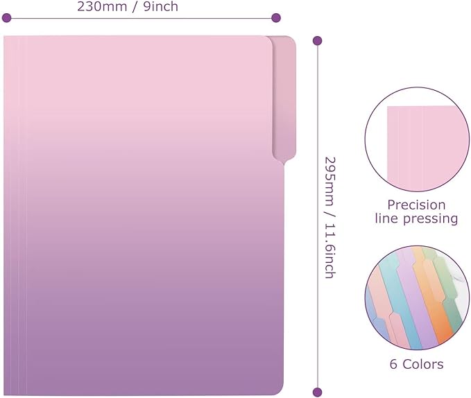 Ddaowanx Decorative File Folders Cute Colored File Folder,Letter Size File Folders for Documents,1/3-Cut Tabs,9 x 11.5 Inches,for Office,School,Home (24, Gradient)