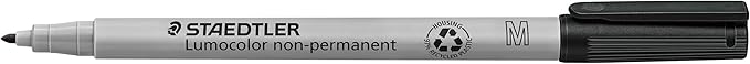 Staedtler Lumograph Non-Permanent Wet Erase Marker Pens, Medium Tip Refillable Colored Marker, Black, 315-9