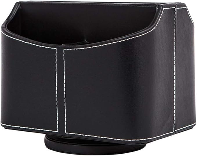 PU Leather Remote Control Holder Rotate 360 degrees Desk Organizer Storage Box for Remote Caddy,TV Guide, Mobile Phone, Pen,Stationery and Media Storage,Bedside Table Organizer(Black)