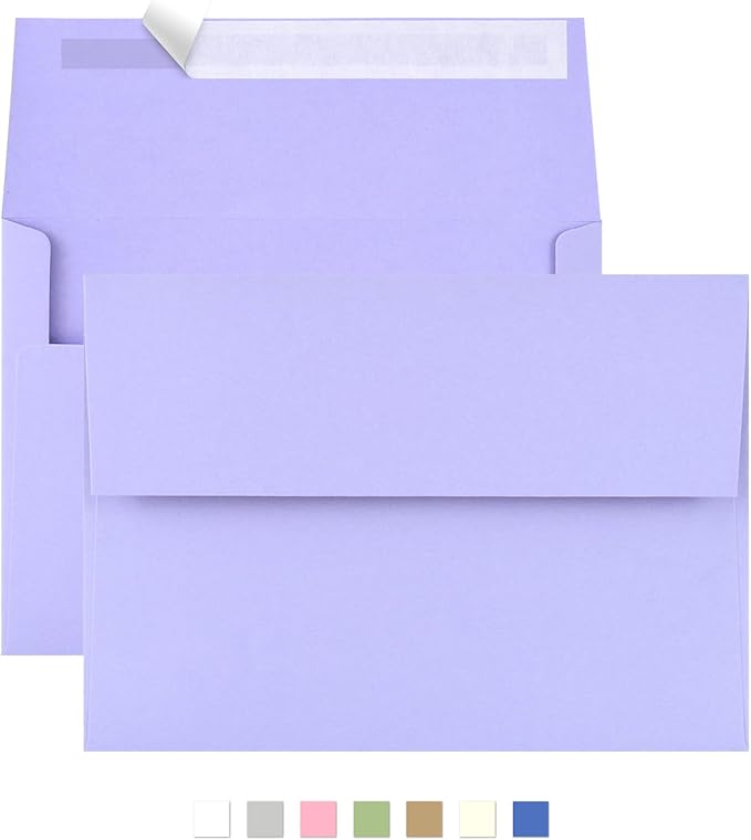 50 Pack Purple Envelopes - A7, 5x7 Self Seal, Printable for Wedding & Baby Shower Invitations
