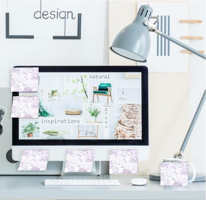 2 Pack Sticky Notes 3x3 Inches, Bright Cute Strong Sticking Power, Easy to Post for Home, Office, 80sheets/Pads, Purple Floral