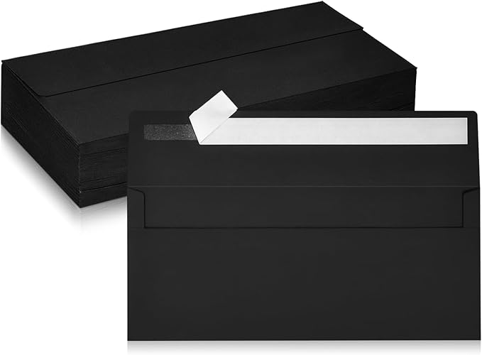 50 Pack #10 Business Envelopes, Black Standard Envelopes Self Seal, Letter Size Business Mailing Envelopes for Checks Letters Invoices Statements Birthday Graduation Wedding,4 1/8 x 9 1/2 Inch