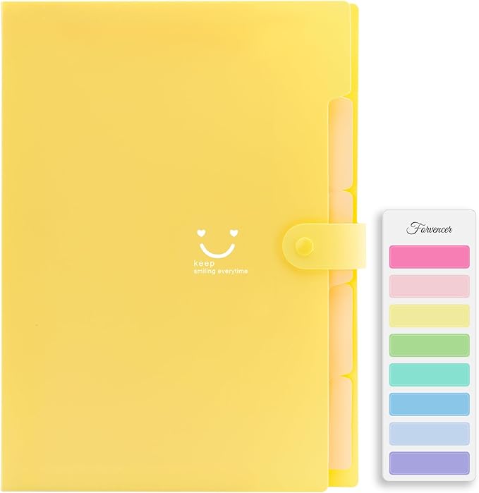 Forvencer Accordion File Organizer, Letter Size, 5 Pocket Expanding File Folder, Cute File Folder with Labels, Portable File Organizer for School Office Supplies, Folders for Documents, Banana