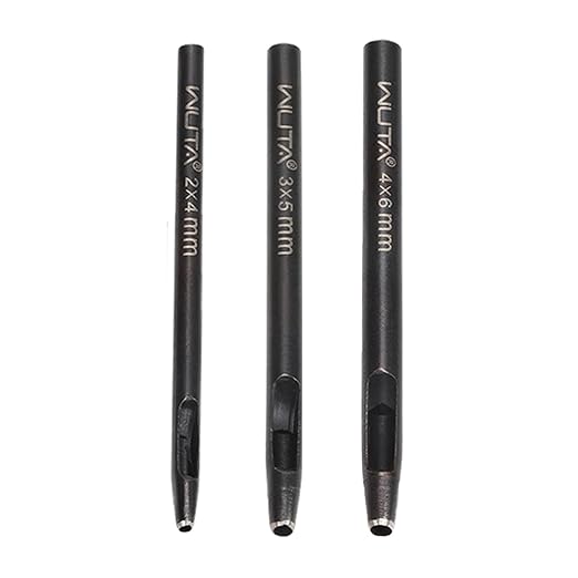 WUTA Oval Leather Hole Punch Set,Carbon Steel Belt Hole Puncher for Leather, Hand Punching Tool for Leathercraft Working (2 * 4mm+3 * 5mm+4 * 6mm,3pcs)