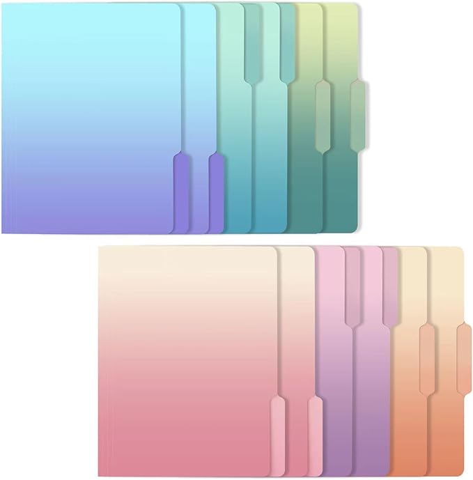 Ddaowanx Decorative File Folders Cute Colored File Folder,Letter Size File Folders for Documents,1/3-Cut Tabs,9 x 11.5 Inches,for Office,School,Home (12, Gradient)