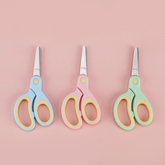3Pcs 5 Inch Small Craft Scissors, Blunt Tip All Purpose Student Crafting Scissors Fabric Shears Cutter for Travel Back to School,Office,Home, Right & Left Handed,Pink, Blue, Green (5IN)