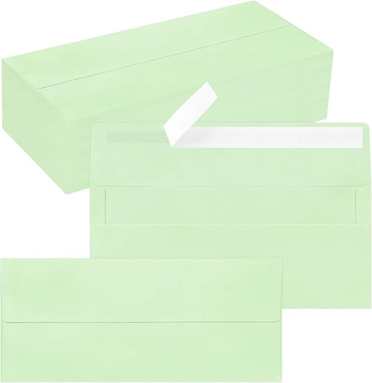 100 Pack #10 Business Envelopes, Self Seal Standard Light Green Envelopes for Secure Business & Legal Mailing, Office, Checks, Letter, Invoices, 4 1/8 x 9 1/2 Inches