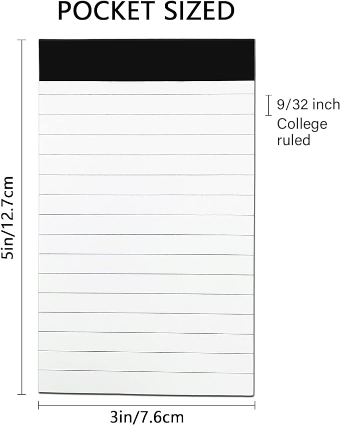 6 Pcs Note Pads Refills 3 x 5 inches Memo Small Notebook Writing Pads with 30 Sheets Each Pad College Ruled Lined Paper NotePads White