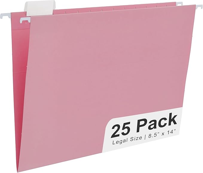 Y YOMA Legal Size - 25 Pack Colored Hanging File Folders Decorative Hanging Folder Cute Pretty File Folder for Filing Cabinet Office Home with 1/5-Cut Adjustable Tabs, Morandi Red