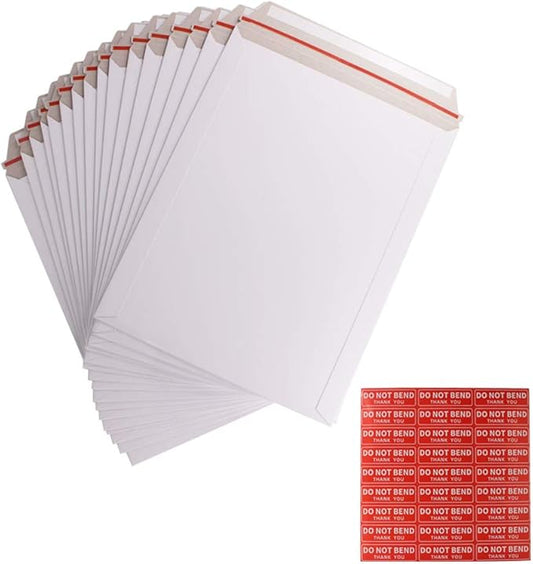 100 Pack 9X12 inch Self Seal Photo Document Mailers Stay Flat White Cardboard Envelopes White Photography Mailersfor CD, Photos, Document