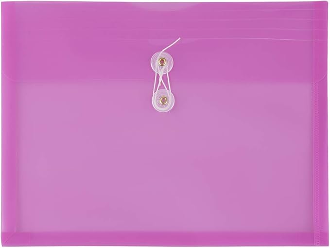 JAM PAPER Plastic Envelopes with Button & String Tie Closure - Letter Booklet - 9 3/4 x 13 - Lavender Purple - 12/Pack