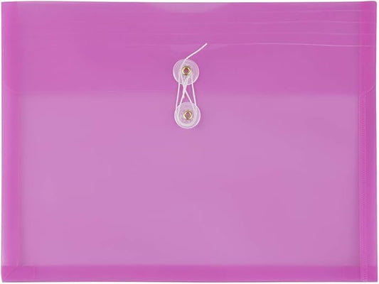 JAM PAPER Plastic Envelopes with Button & String Tie Closure - Letter Booklet - 9 3/4 x 13 - Lavender Purple - 12/Pack