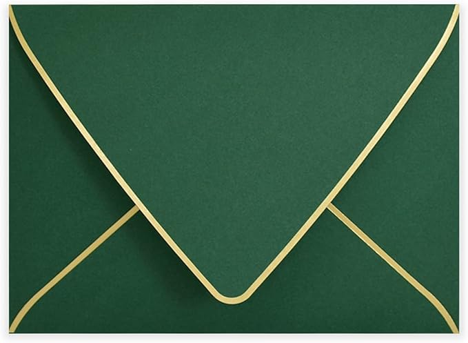 A6 Green Envelopes With Gold Border 4 x 6 - V flap, Quick Self Seal, For 4x6 Cards| Perfect for Weddings, Invitations, Photos, Graduation, Baby Shower，50 Pack (Green)