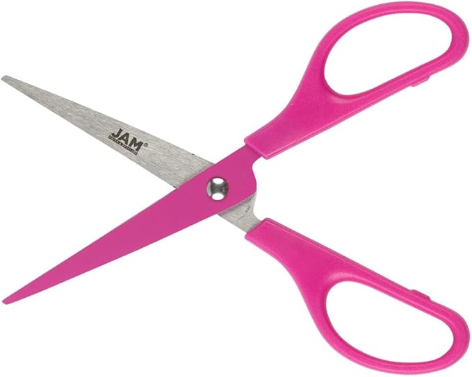 JAM PAPER Arts & Crafts Scissors - 6 3/4 Inch - Fuchsia Pink - Ergonomic Handle & Stainless Steel Pointed Tip Blades - Sold Individually