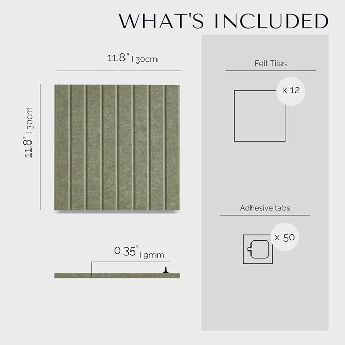 Large Cork Boards for Walls Black Felt Alternative - Slat Wall Paneling, Bulletin Board Tiles for Home Decor, Push Pin Corkboard Organizer for Office or Classroom-12-Pack Panel (Khaki Green)