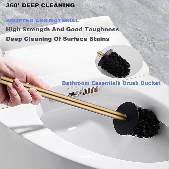 LSWYYP Toilet Bowl Brush and Holder Square,Stainless Steel Square Wall Mounted Toilet Bowl Brush with Lid,Cleaning Toilet Brush Set for Bathroom Brushed Gold
