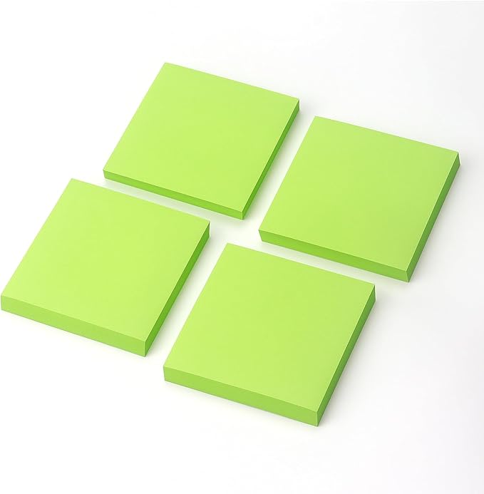 Sticky Notes 3x3 Pop Up Self-Stick Notes Pads with Bright Colors, Easy to Post for Office, School, Home, 4 Pads/Pack, 90 Sheets/Pad (Green)