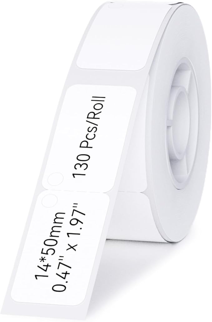 NIIMBOT D11 Label Maker Tape D110 Label Paper, Self-Adhesive Jewelry Labeling Tape Replacement 0.55" X 1.97" (14 X 50mm) Thermal Label Tape for Jewelry, 130 Labels/Roll, White
