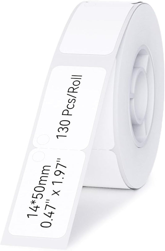 NIIMBOT D11 Label Maker Tape D110 Label Paper, Self-Adhesive Jewelry Labeling Tape Replacement 0.55" X 1.97" (14 X 50mm) Thermal Label Tape for Jewelry, 130 Labels/Roll, White