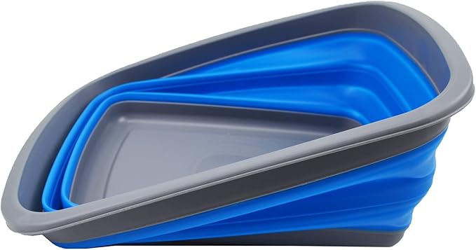SAMMART 10L (2.6 Gallon) Collapsible Tub-Foldable Dish Tub-Portable Washing Basin-Space Saving Plastic Washtub (Dark Grey/Blue, 1)
