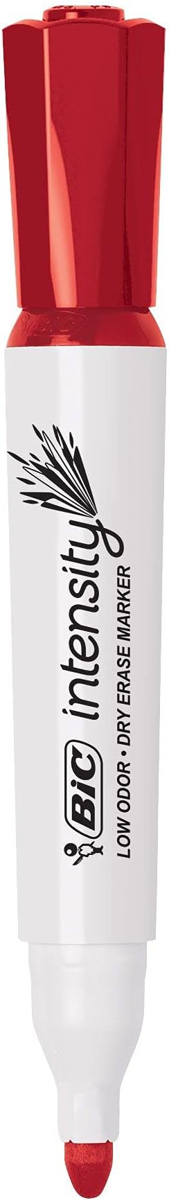 BIC Intensity Low Odor Dry Erase Marker, Tank Style, XL Bullet Tip, Red, Bold And Vivid Color, 12-Count (Pack of 2)