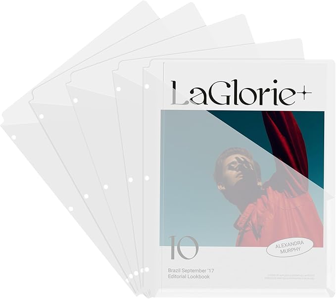 20 Pack Binder Dividers with Pockets Letter Size Clear Slash File Jacket 3 Hole Punch Plastic Document Folders for Office Home School (Transparent)