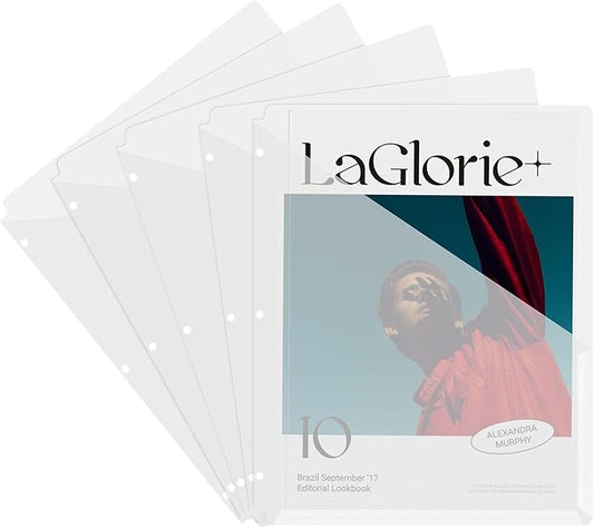 20 Pack Binder Dividers with Pockets Letter Size Clear Slash File Jacket 3 Hole Punch Plastic Document Folders for Office Home School (Transparent)