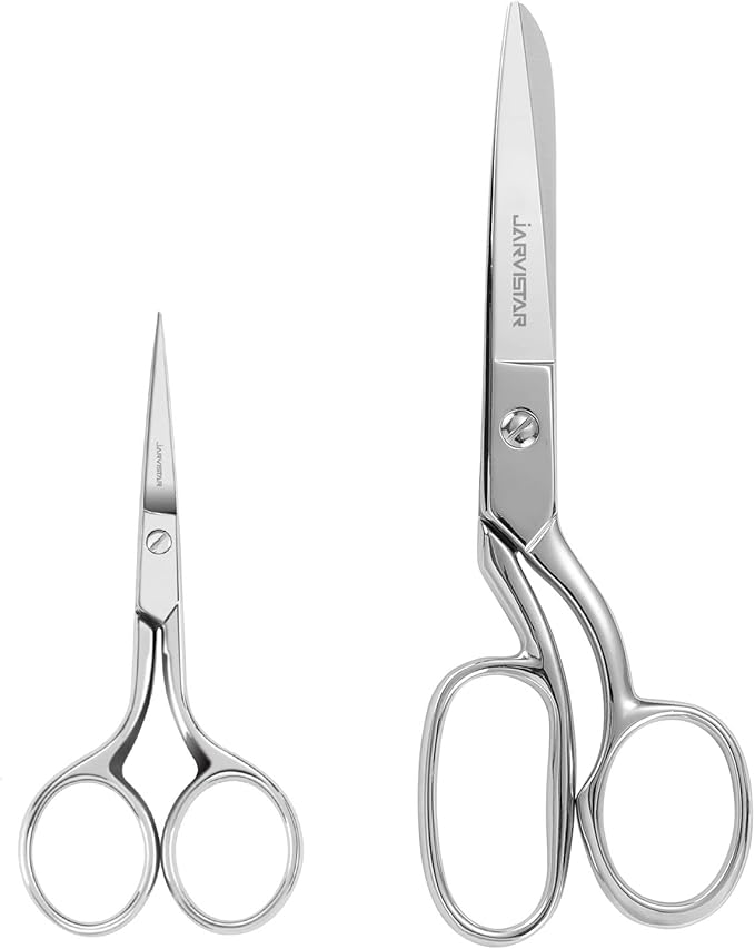 JARVISTAR 2 Pack Heavy Duty Fabric Scissors: Stainless Steel, Sharp Blades for Embroidery, Fabric Sewing, Leather Craft (4 & 8 inch)