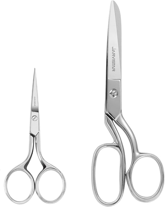 JARVISTAR 2 Pack Heavy Duty Fabric Scissors: Stainless Steel, Sharp Blades for Embroidery, Fabric Sewing, Leather Craft (4 & 8 inch)