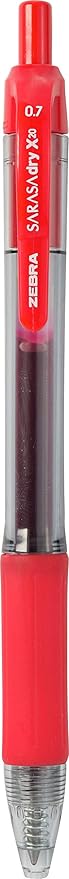 Zebra Pen Sarasa Dry X20 Retractable Gel Pens, 0.7mm Medium Point, Red Ink with Rapid Dry Ink Technology, Ideal for Office Supplies and School Supplies, 12-Pack (46830)