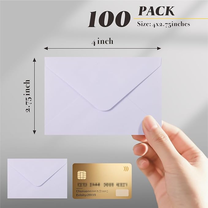100 Pack 4 x 2.75" Mini Envelopes 120GSM Gift Card White Envelopes Bulk Small Paper Gift Card Sleeves Greeting Card Business Card Brown Tiny Envelope Pockets for Card & Invitation