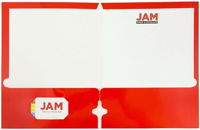 JAM PAPER Laminated Two Pocket Glossy 3 Hole Punch School Folders - Red - 3/Pack