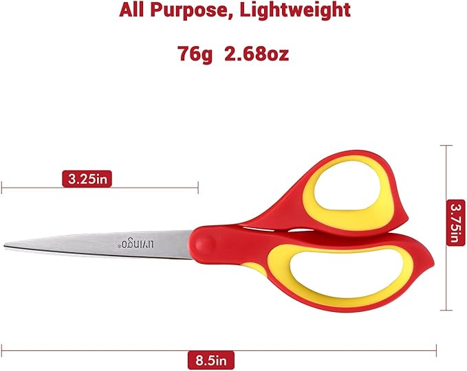 LIVINGO Left Handed Scissors All Purpose - 3 Pack 8.5 Inches Stainless Steel Sharp Adult Scissors for School Office Home Crafting Sewing Cutting Fabric Paper
