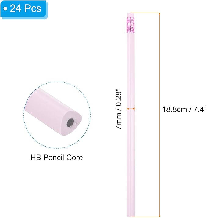 PATIKIL Round Pencils, 24 Pcs Triangle HB Graphite Pencil Wooden Pencils with Eraser for Classroom Office Writing Drawing Supplies, Purple