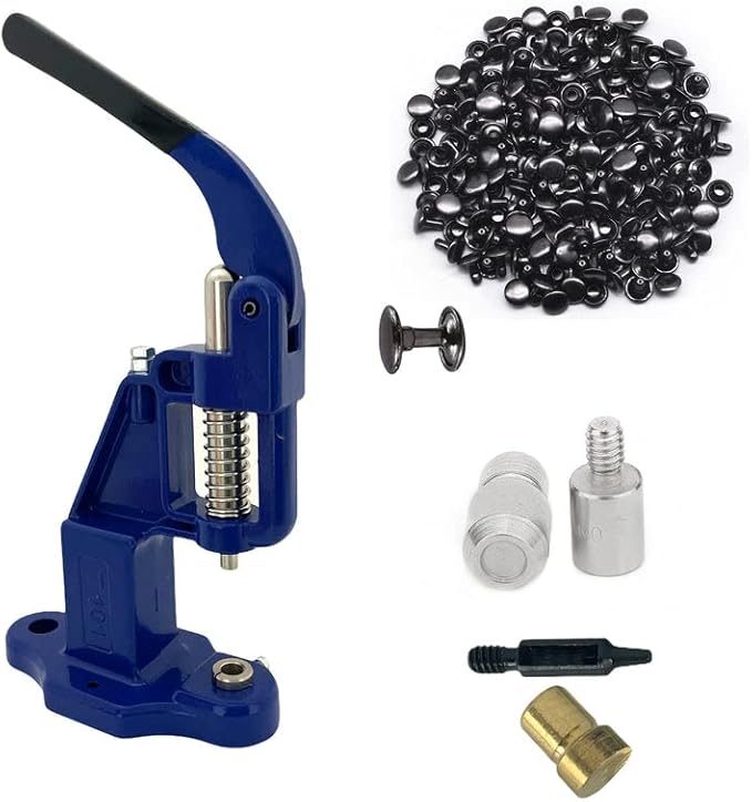 Hobby Trendy Hand Press with 1000 Sets of Iron 9mm Double Capped Rivets with Dies and Hole Punch(Navy Press,Black Rivets)