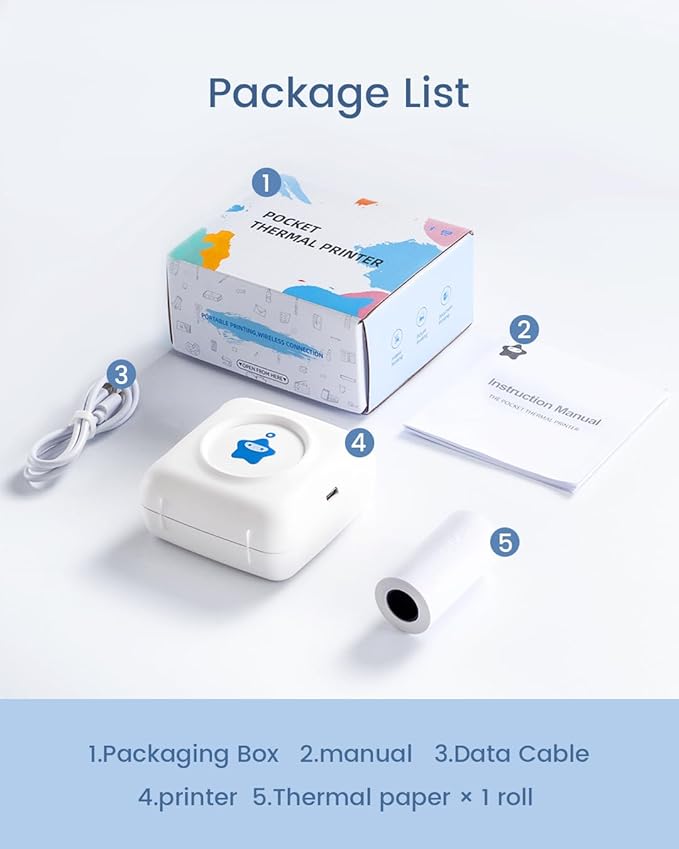 vretti Sticker Printer - TP2-Y Mini Portable Thermal Printer Inkless Sticker Maker Machine Bluetooth Label Maker Pocket Instant Print for Study Graphics, Anatomical Diagrams, Photos, Students