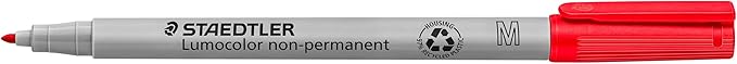 Staedtler Lumograph Non-Permanent Wet Erase Marker Pens, Medium Tip Refillable Colored Marker, Red, 315-2
