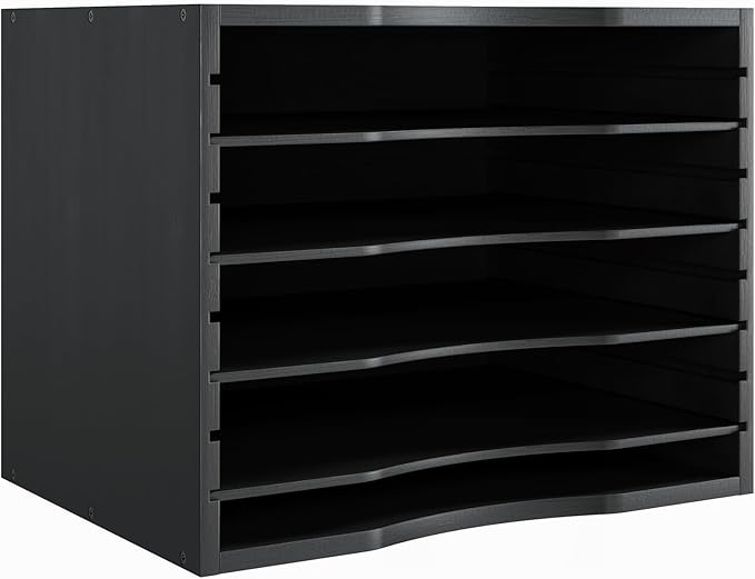 Bamjoy Wood 5 Tier Desktop Organizer, Paper Organizer Mail Sorter, File Holder Letter Document Storage with Adjustable Shelves for School Home Office, Black