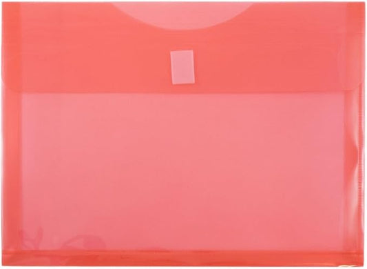 JAM PAPER Plastic Expansion Envelopes with Hook & Loop Closure - Letter Booklet - 9 3/4 x 13 with 1 Inch Expansion - Red - 12/Pack