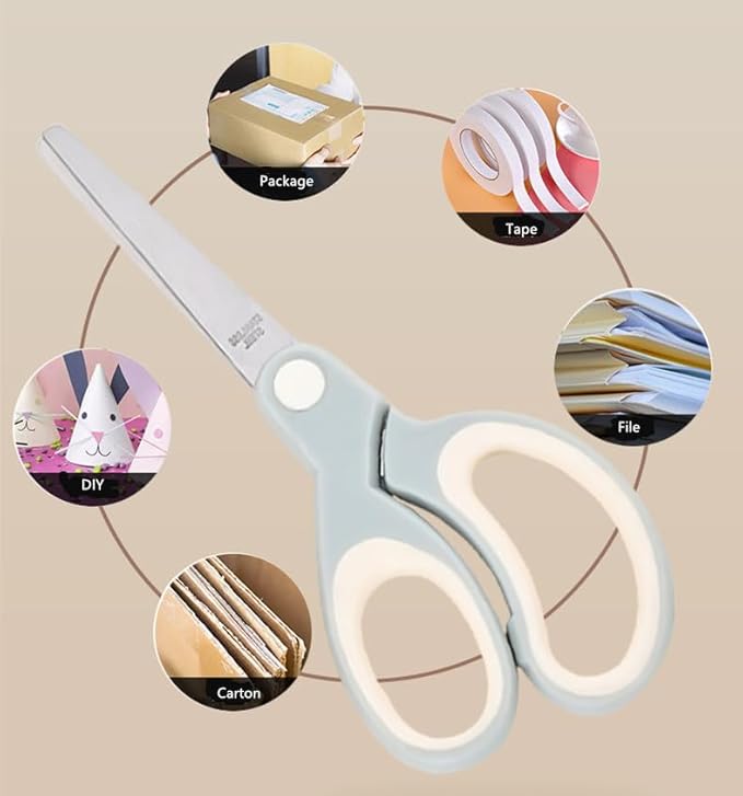 Pastel Non Stick Scissors, All Purpose Stainless Steel Craft Scissors with Soft Grip, Blunt Tip Fabric Shears Kids Scissors for Office Home School, Left & Right Handed (1 Pack, Light Blue)