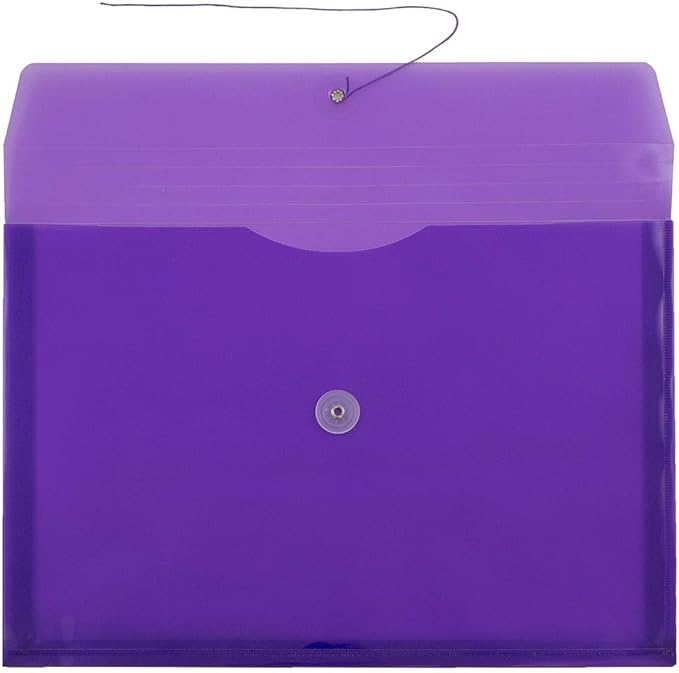 JAM PAPER Plastic Envelopes with Button & String Tie Closure - Legal Booklet - 9 3/4 x 14 1/2 - Purple - 3/Pack