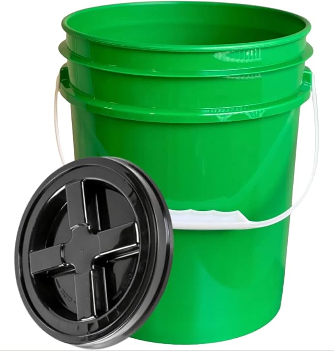 House Naturals 5 Gallon Container, Food Grade BPA Free Made in USA Green Plastic Bucket with Screw on air Tight Lid, Pack of 2