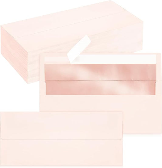 100 Pack #10 Business Envelopes, Self Seal Standard Blush Pink Envelopes with Rose Gold Foil Lining for Secure Business & Legal Mailing, Office, Checks, Letter, Invoices, 4 1/8 x 9 1/2 Inches