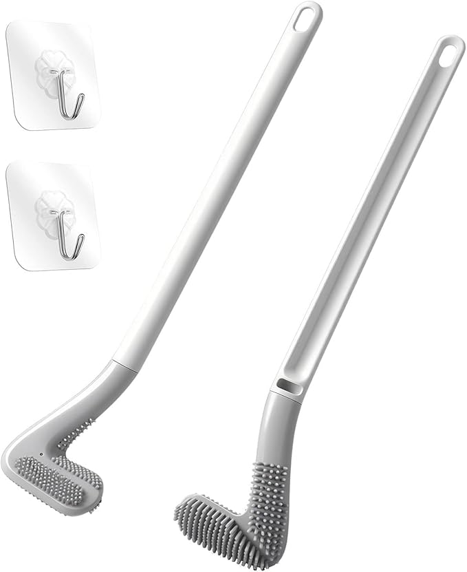 Homgaty Golf Toilet Brush - 2 Pack Long Handle Golf Brush Head Toilet Brush, Flexible Bendable Silicone Golf Toilet Bowl Cleaner Brush, Toilet Brushes for Bathroom 360 No Dead Ends Wall Mounted