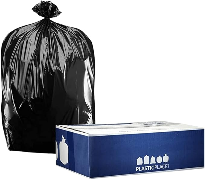 Plasticplace 32-33 Gallon Trash Bags │ 1 Mil │ Black Heavy Duty Garbage Can Liners │ 33” x 39” (100 Count)