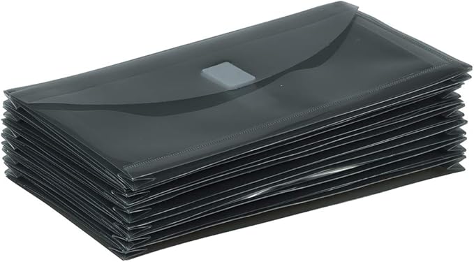 JAM PAPER Plastic Expansion Envelopes with Hook & Loop Closure - #10 Booklet Wallet - 5 1/4 x 10 with 1 Inch Expansion - Smoke Grey - 12/Pack