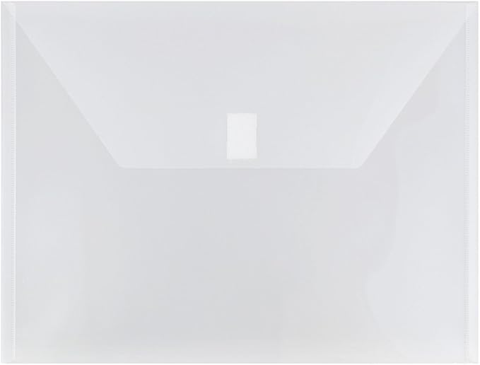 JAM PAPER Plastic Envelopes with Hook & Loop Closure - Letter Booklet - 9 3/4 x 13 - Clear - 12/Pack