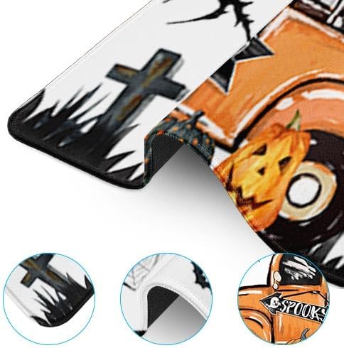 Britimes Halloween Ghost Truck Large Mouse Pad Non-Slip Desk Pad Keyboard and Mouse Desk Mat Spooky Bat Pumpkin Gaming Mousepad for Game,Office & Home,31.5 x 15.7 in